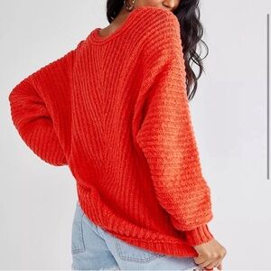 NWT FREE PEOPLE Sunset Sweater Orange Red Small